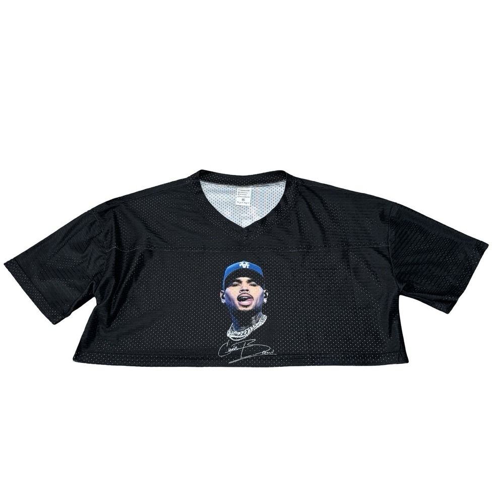 Chris Brown Tour Women's Cropped‎ Mesh Jersey Shirt Size XL 23 x 16